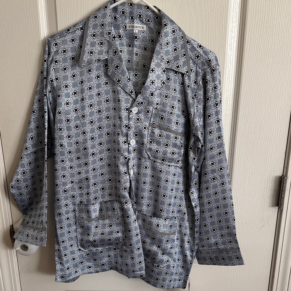 Silky Blue Patterned Women's Pajama Set please read description for size